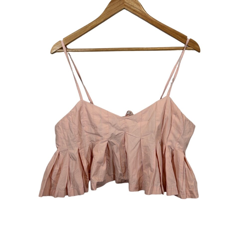 Free People Aurora Top‎ Pink Cotton Babydoll Peplum Cami Crop Top Tassels Large